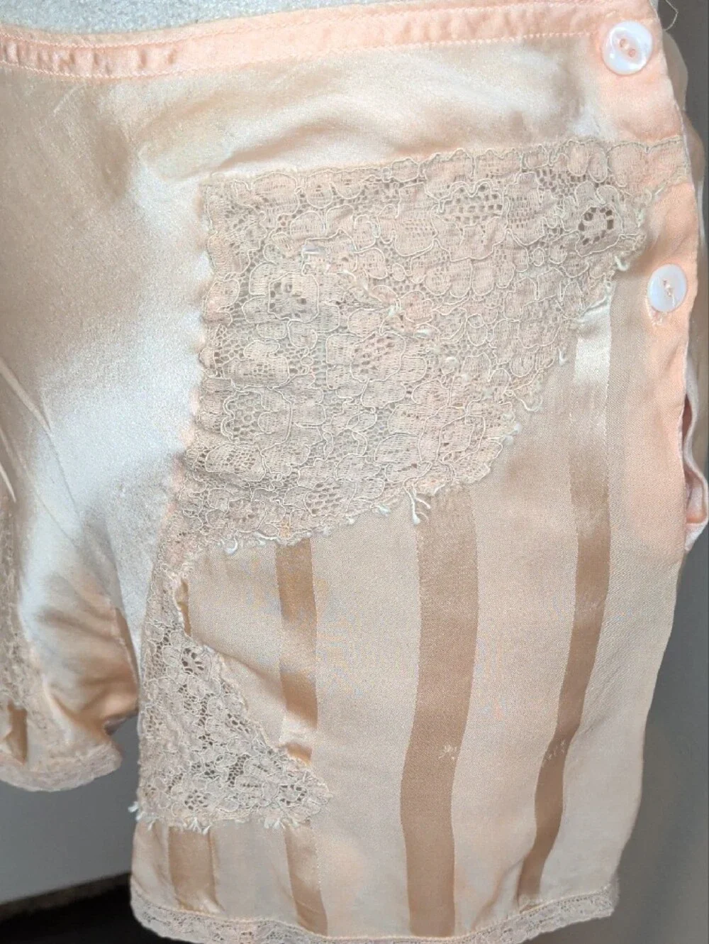 Antique 1920s 30s Silk Tap Pants Peach French Knickers Side Button Art Deco
